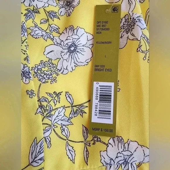 Gianni Bini Aida Floral  Print Off Shoulder Dress Yellow / Ivory Size L NWT - Picture 15 of 15